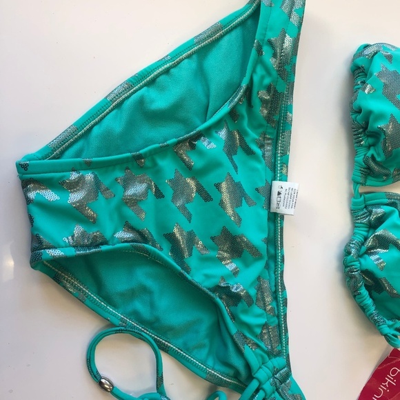 Bikini Lab Turquoise/Metallic Bikini Size Small - Picture 5 of 6